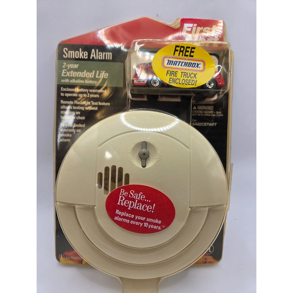 First Alert Smoke Alarm SA92B Vintage 2000 with Matchbox Fire Truck New NOS